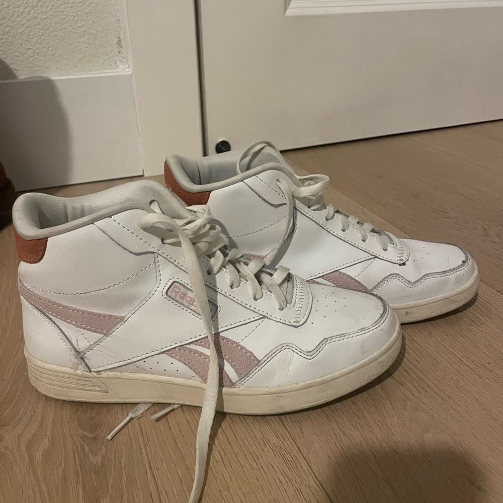Reebok White and Pink High-Top Sneakers